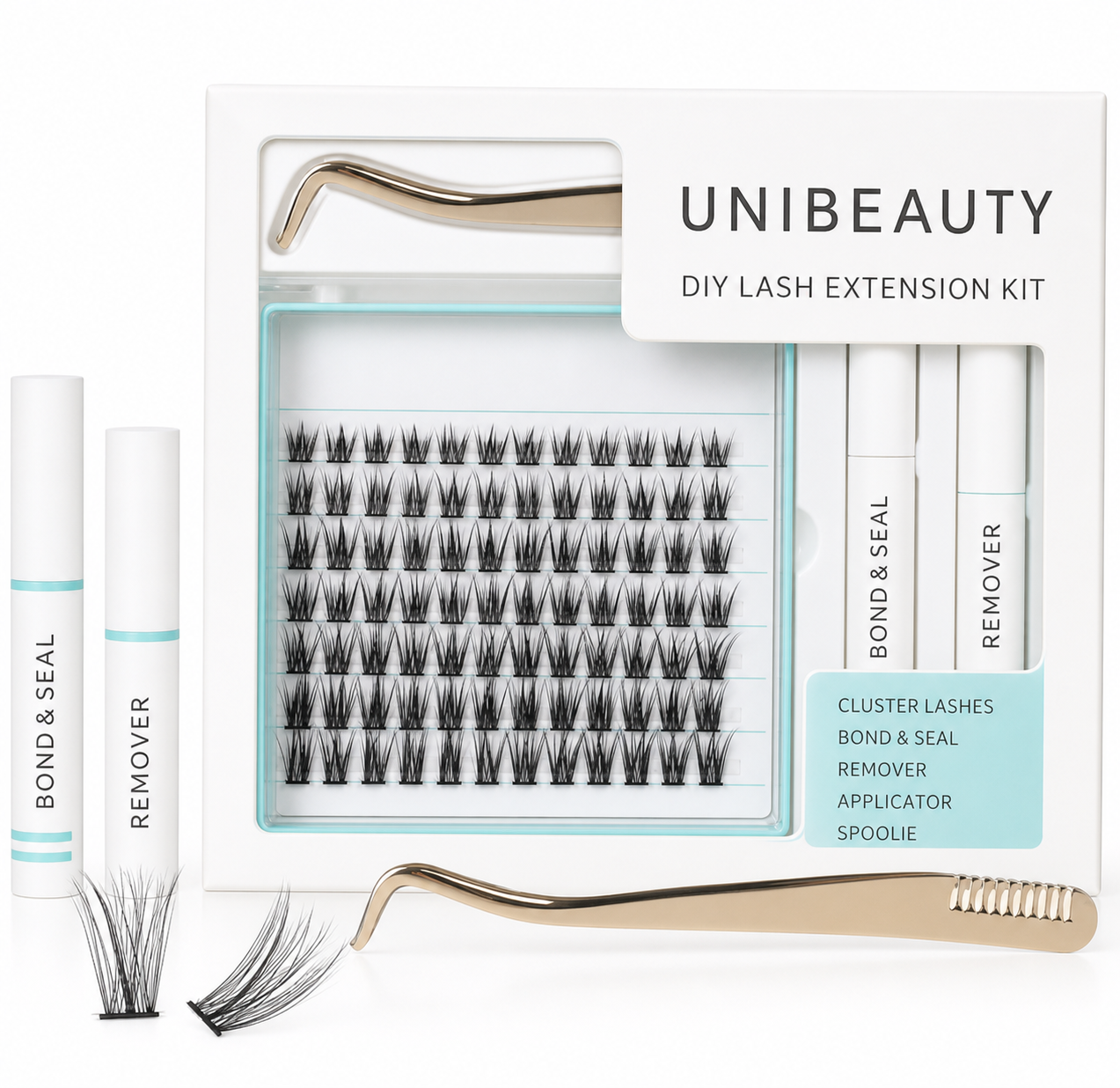 Complete DIY cluster kit with lashes, liquids, applicator and spoolie