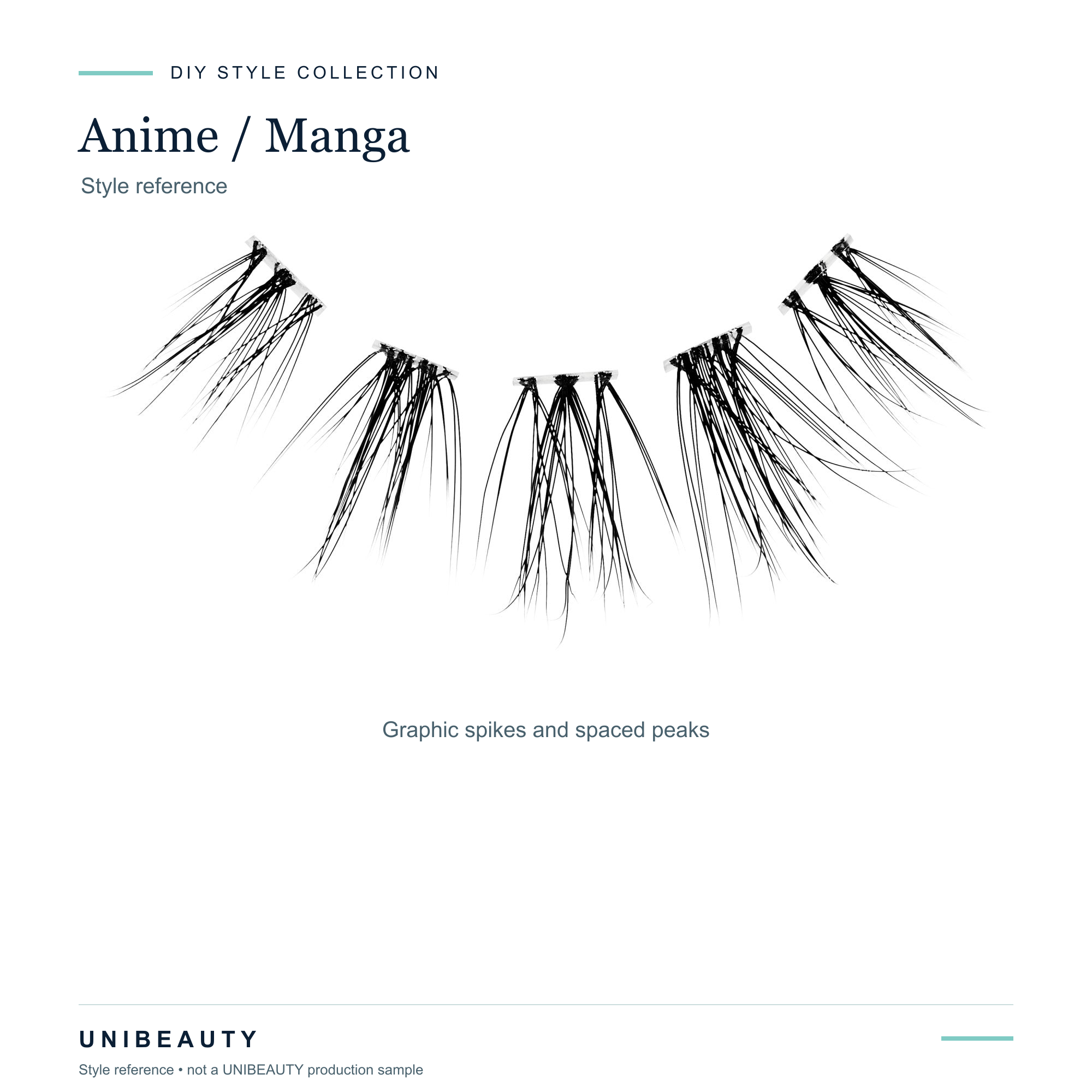 Authorized anime DIY lash cluster reference with distinct separated spike segments and visible roots