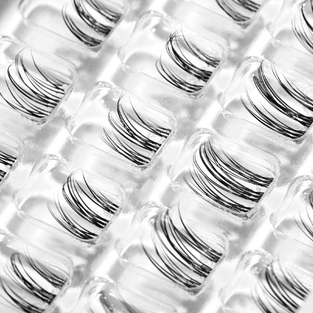 Close-up of natural DIY lash clusters in an authorized original product-photo reference