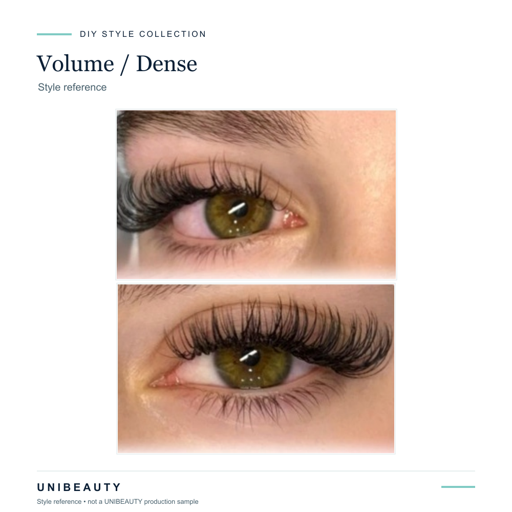 Supplied authorized fuller volume lash wear-style reference in a redesigned UNIBEAUTY brand layout