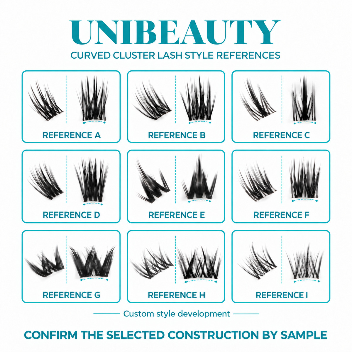 UNIBEAUTY technical references for cluster styles with curved supporting bands