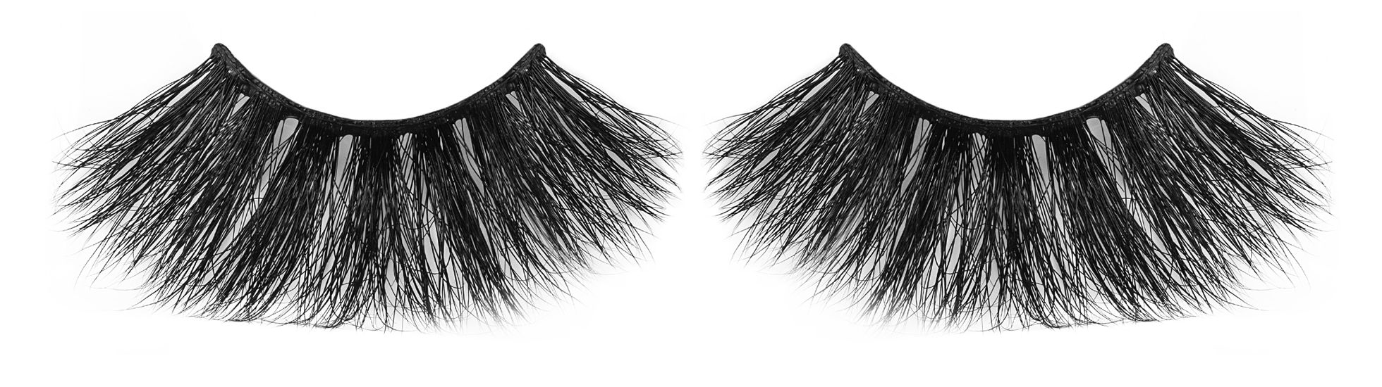 Complete dramatic strip lash pair showing layered fibers, full bands and both ends