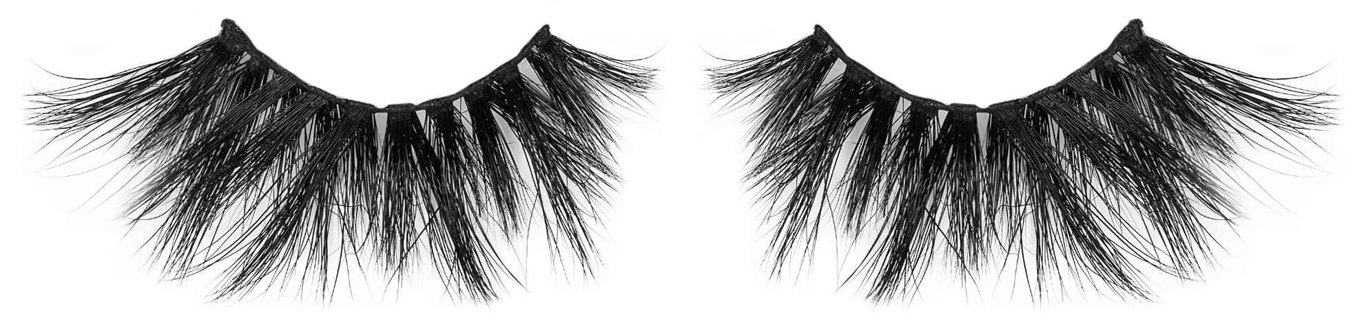 Real full-length winged strip lash pair with outward-swept spiky bundles and black bands